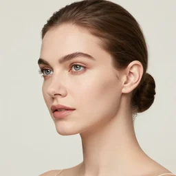 pretty Caucasian woman, headshot, 3/4 face turn, soft lights, photorealistic