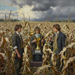 an airbrush painting of an elaborate hidden object scene in a withered cornfield by destiny womack, gregoire boonzaier, harrison fisher, richard dadd