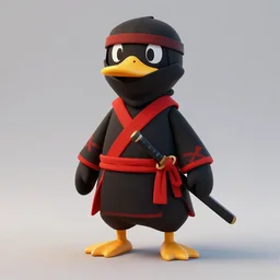 duck in black and red ninja dress with a ninjato, flat art, detailed, realistic, octane render, unreal engine