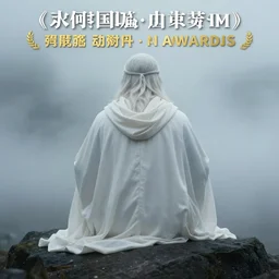 god sitting in the abyss, white long cloches, fog, from back, award winning, 4 0 0 mm