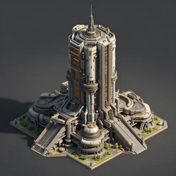 sci-fi building. isometric view, concept art, Unreal Engine, ultra detail, 8K, 3D, Greg Rutkowski, ArtStation