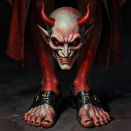portrait of the devil wearing toe shoes ( vibram five fingers ), digital art, technicolor, grim - lighting, high - contrast, intricate, elegant, highly detailed, centered, digital painting, artstation, concept art, smooth, sharp focus, illustration, artgerm, weta digital, john howe