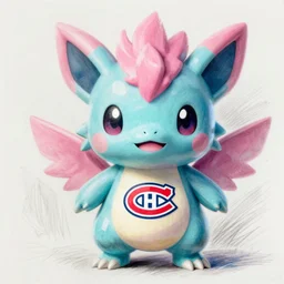 Habs Mascot YOUPPI pokemon shiny, legendary, ultra rare, super cute and friendly, most powerful legendary shiny cyan pink pokémon, highly detailed, Habs logo, official montreal canadiens logo on chest, digital pencil painting, anime, cartoonish, gentle fluffy monster pink and light blue youppi pokemon, sharp focus, illustration, art by artgerm and greg rutkowski and alphonse mucha
