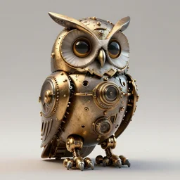 render of a mechanical owl, steampunk style, 8k