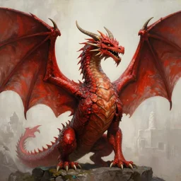 painting of a red dragon with giant open wings. extremely detailed. majestic. beautiful. medieval. 4 k. award - winning. epic lighting