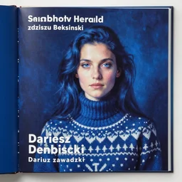 a portrait of the sapphire herald in an elegant winter sweater, by zdzislaw beksinski, by dariusz zawadzki, artbook, tone mapped, deep blues, shiny, soft lighting