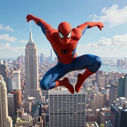 pathfinder from apex legends as spiderman swinging across the new york skyline. artstation
