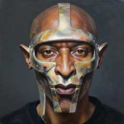 beautiful lifelike painting of mf doom is monster zero, hyperreal detailed facial features and uv lighting, art by ed roth and basil wolverton