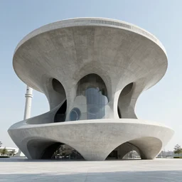 mosque design, photorealistic, concrete, futuristic, high details, le corbusier, zaha hadid