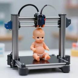 3D printer printing real human babies, very detailed, 24mm photography with shallow depth and bokeh