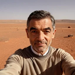 selfie of mr. bean on mars. 4 k sharp photo.