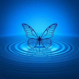 water ripples trace water butterfly shape. studio lighting, blue radial gradient background