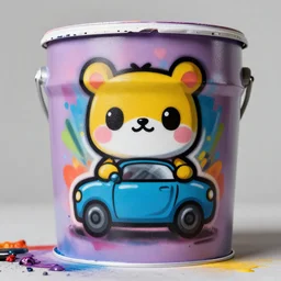 cute car painter as graffiti art on a paint bucket by lee, spray paint, masterpiece, centered, trending on artstation