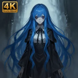''frederica bernkastel from umineko when they cry, long blue hair, creepy art, fantasy artwork, concept art, artstation, digital paintting, 4 k''