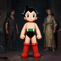 wide angle portrait of Astroboy, in a shadowy place with dim studio lighting, concept art, digital painting, Unreal Engine 5, 8K, art by artgerm and greg rutkowski and alphonse mucha