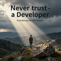 inspirational poster saying never trust a developer, beautiful composition