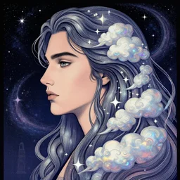silvio berlusconi beauty has a side face and long hair woven with clouds ， holographic stars wind convergence digital matte illustration, pastiche by dan mumford, pastiche by cyril rolando, pastiche by victo ngai, precise and intricate linework, art nouveau cosmic nebula 4 k detailed matte illustration trending on illustrationx, cgsociety