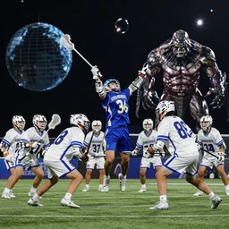 lacrosse team versus chitauri, playing intergalactic championship, in space, highly detailed, 8k, intricate, sony a7r iv 55mm, award winning.