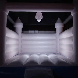 photo of endless dimly lit liminal space made of bouncy castle