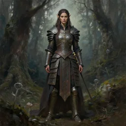 elven warrior, wearing ancient elven tribal ornamented armor, gorgeous woman long hair in an ancient forest, gritty, full body concept, by beksinski, weta workshop concept art, ruan jia, edward hooper, oil painting