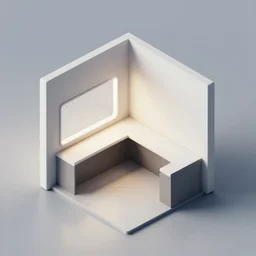 isometric view of break room, clean, minimalist, light and shadows, octane render