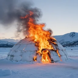 photo of a burning igloo