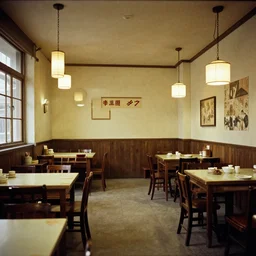 a old school chinese restaurant interior, frank lloyd wright, nostalgic, 1 9 8 0 s photo,