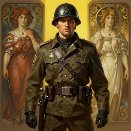 fallout 2 anclave soldier, socialist realism, highly detailed, digital painting, artstation, sharp focus, illustration, art by tan zi and ayanamikodon and alphonse mucha and wlop