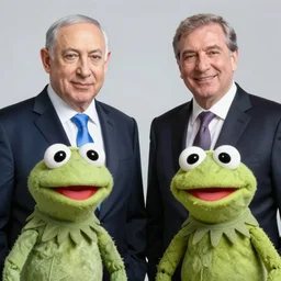 Benjamin Netanyahu and Yair lapid  as  muppets,  digital illustration, extremely detailed, gorgeous lighting, wide angle action dynamic portrait