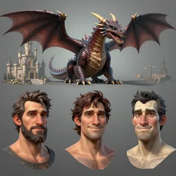 unreal engine 5 gbuffer depth and pixar quality caricatures dragon and castle