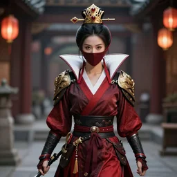 the queen dressed as a ninja, 4k, photorealistic, hyper detailed
