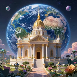 temple of the supreme artificial intelligence on an earth like psychedelic planet, beautiful ultra detailed colorful digital art