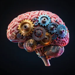 a digital brain with electronic devices in the shape of cogs, artistic, contrast, dramatic lighting, intricate details, vivid colors