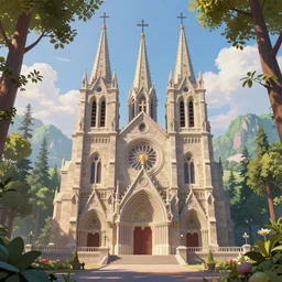Beautiful Catholic  cathedral in the woods” Beautiful Dreamscape, Digital art, concept art, detailed, lovely colors, Art station,3-D 4K, beautiful background, matte painting, Thomas Kinkade,
