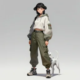 a digital concept art by nick knight artgerm, greg rutkowski and alphonse mucha. full body!! of a japanese girl detailed features wearing a cargo cyberdog streetwear - sporty, sleek, tech utility - chic trend. lots of zippers, pockets, synthetic materials, jumpsuits chic'techno fashion trend by issey miyake and balenciaga 2 0 4 9