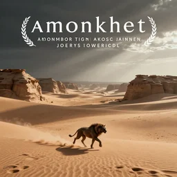 beast running across the empty desert, karst landscape, wide shot, fantasy concept art for amonkhet