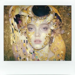 a beautiful girl's face made of ivory and gold filigree, polaroid by edward hopper, by Bosch, by klimt, art noveau, highly detailed, strong lights, liminal, eerie, Bright pastel colors, octane render, 8k
