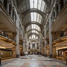liminal photograph of a massive cavernous abandoned mall cathedral, wide angle lens, landscape