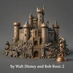 An intricate and visually stunning description of a medieval castle under siege:3', 'by Walt Disney and Bob Ross:2', 'style of still life, symbolism, bronze, featured on ArtStation, trending on ArtStation, cgsociety, trending on 500px, deviantart