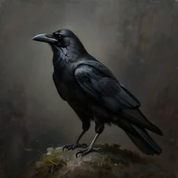 goddess of crows. full subject. sinister atmospheric lighting. highly detailed painting by greg rutkowski.