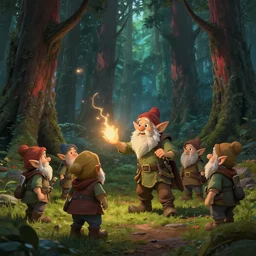 a fantasy halfling gnome buffing his halfling allies in a redwood forest, unreal engine, octane render, realistic, matte painting, masterpiece, studio ghibli, beautiful, magical,