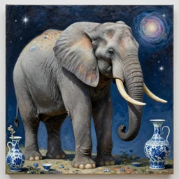 a elephant pondering the mysteries of the universe, surrealist painting by igor morski, gediminas pranckevicius, beeple, ornament, porcelain, super - resolution, soft lighting, ray tracing global illumination