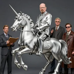 full portrait of stainless steel walter white riding a unicorn, hyper detailed, award winning, by chiara bautista and karl kopinski and kim jung giu and weta studio, and lucasfilm and jesper ejsing and norman rockwell greg rutkowski frank frazzeta