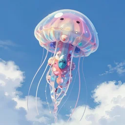 A giant flying jellyfish spaceship, anime style