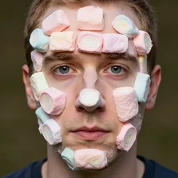 still of jesse pinkman, his face pigments made out of patterned cotton candy, every single face pigments made of cotton candy, cotton candy used for face, beautiful composition,