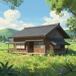 Japanese countryside house, Low level, rendered by Beeple, Makoto Shinkai, syd meade, simon stålenhag, digital art, unreal engine, WLOP, trending on artstation, 4K UHD image, octane render