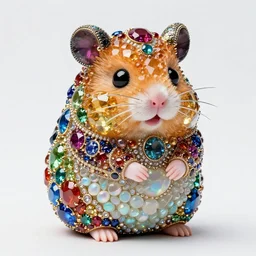 cute hamster statue, portrait, made of large rainbow gems, made of ornate gemstones, ruby sapphire emerald opal onyx, hamster is gems, artstation, realistic, greg rutkowski