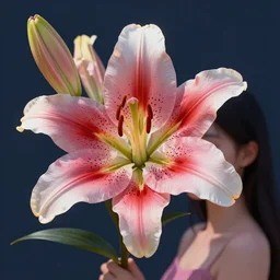 photo of a lily in the form of a girl in vibrant lighting, elegant, highly detailed, smooth, sharp focus, illustration, beautiful, geometric, trending on artstation, cinematic, artwork by WLOP