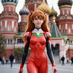 very beautiful and cute Asuka Langley from neon genesis evangelion as a real slavic person walking on red square in Moscow, face by Ross Tran, 35mm, iPhone photo, HDR, DSLR, cinematic, trending on Instagram, 8k, 4k