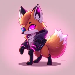 a cute cyberpunk anthropomorphic fox with a fluffy tail, comic art, trending on furaffinity, cartoon, kawaii, backlighting, furry art!!!, warm light, concept art, glitch art